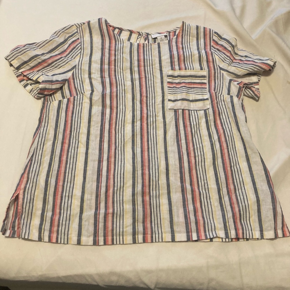 Liz Claiborne Women Short Sleeve  Blouse Top Shirt Size Medium Linen Blend